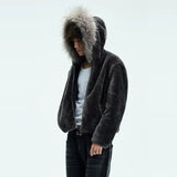 Ouzey 90s Streetwear 2024 Winter Vintage Harajuku Casual new Black Lamb Coat Women thick warm jacket Street fashion fur collar zipper hoodie