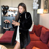 Ouzey Spring Winter Brown Thick Warm Soft Faux Mink Fur Coat Women Puff Sleeve Stand Collar Elegant Luxury Fluffy Jacket