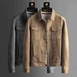 Ouzey 2024 New Spring Autumn Chamois Leather Velvet Lapel Men's Jacket Korean Style Casual Versatile Trendy Loose Fit Top