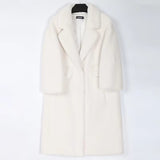 Ouzey Spring Winter White Faux Fur Coccon Coat Women with 3/4 Sleeve Warm Thick Black Loose Casual Soft Fluffy Jacket 2025