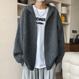 Ouzey Dark gray sweater jacket for men in autumn American retro lazy style hooded jacket high-end cardigan sweater men clothing y2k