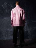 Ouzey Spring Autumn Cool Oversized Black Pink Crocodile Print Pu Leather Jacket Men Rivet Designer Runway European Fashion