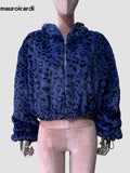 Ouzey Spring Winter Short Colorful Leopard Print Soft Warm Faux Fur Coat Women with Hood Long Sleeve Fluffy Jacket 2025