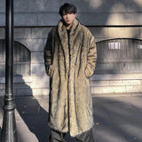 Ouzey Autumn Winter Long Thick Warm Hairy Faux Fox Fur Coat Men Shawl Collar Loose Casual Furry Overcoat Cardigan 2025