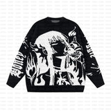 Ouzey Japanese Anime Knity2k Second Dimension Streetwear Sweater Fashionable Jacquard Warm Pullover Shirt Men Women's Long Sleeve Top