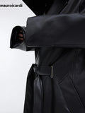 Ouzey Autumn Long Oversized Waterproof Black Faux Leather Trench Coat Men with Hood Loose Luxury Designer Clothes 2025