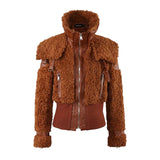 Ouzey Spring Winter Cool Thick Warm Fuzzy Fluffy Brown Faux Fur Coat Women Zip Up Luxury Designer European Clothes 2025