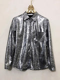 Ouzey Spring Autumn Cool Sexy Fitted Shiny Stretchy Colorful Snake Print Faux Leather Shirt Jacket Men Emo Clothes 2025