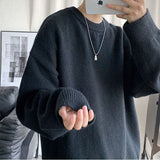 Ouzey Winter solid color round neck sweater for men, handsome Korean style loose men's sweater, trendy student bottoming shirt, thick