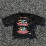 Ouzey 90s Streetwear Teeth Letter Graphic Print Oversized T Shirt Mens Womens Y2k Top Hip Hop Harajuku Gothic T Shirts Short Sleeve Streetwear Tops