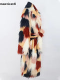 Ouzey Winter Long Colorful Multicolored Oversized Hairy Shaggy Thick Warm Faux Fur Coat Women Bat Sleeved Fur Overcoat