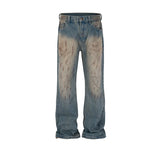 Ouzey Retro Washed Mud Dyed Wasteland Style Jeans for Men Y2k Hombre Distressed Dirty Jeans Unisex