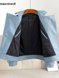 Ouzey Spring Autumn Short Blue Black Pu Leather Motorcycle Biker Jacket Men Long Sleeve Zipper Plus Size Outerwear 4xl 5xl