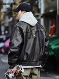 Ouzey Spring Autumn Cool Handsome Oversized Black Pu Leather Jacket Men Zipper Long Sleeve Luxury Designer Clothes 2025