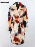 Ouzey Winter Long Colorful Multicolored Oversized Hairy Shaggy Thick Warm Faux Fur Coat Women Bat Sleeved Fur Overcoat