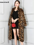 Ouzey Winter Long Colorful Leopard Print Warm Fluffy Faux Fur Coat Women Stand Collar Raglan Sleeve European Fashion 2025