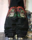 Ouzey 90s Streetwear Goth Hip Hop Oversized Skull Embroidery Pattern Y2k Baggy Jeans New Men and Women Straight Black Jeans Retro Casual Denim Pants