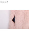 Ouzey Spring Winter Long Oversized Pink Hairy Thick Warm Soft Faux Fox Fur Coat Women Sashes Loose Korean Fashion 2025