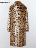 Ouzey Winter Long Thick Warm Fluffy Colorful Multicolored Leopard Print Faux Fur Coat Women Luxury Furry Overcoat 2025