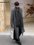 Ouzey Autumn Winter Oversized Long Thicken Warm Grey Woolen Coat Men Shoulder Pads Double Breasted Wool & Blends Overcoat