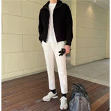 Ouzey 2024 High-Quality Korean Style Elegant Zipper Cardigan Sweater Polo/Turtle Neck Trendy Loose-Fit Knitted Top Jacket For Men