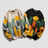 Ouzey 2024 Autumn Winter New Trendy Cartoon Cat Sweater Loose Fit Knitted Top Base Couple Jacket Men Women Casual Scene