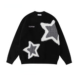 Ouzey 90s Streetwear Retro Harajuku Star Flocked Couple Sweater Oversized Pullover Long Sleeved Thickened Mens Womens Loose Versatile Casual Sweaters