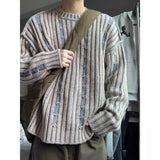 Ouzey Japanese cleanfit retro striped contrast sweater men's autumn and winter high street fashion brand niche lazy style sweater tops