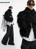 Ouzey Winter Cool Handsome Black Thick Warm Soft Patchwork Faux Fur Coat Men Luxury Designer Clothing Fluffy Jacket 2025