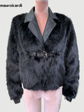 Ouzey Spring Winter Short Black Thick Warm Soft Hairy Faux Fox Fur Coat Women Luxury Designer Clothes 2025 Fluffy Jacket