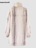 Ouzey Spring Winter Colorful Thick Warm Gradient Fluffy Faux Fur Coat Women Stand Collar Elegant Luxury Designer Clothes