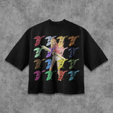 Ouzey 90s Streetwear Y2k New Hip Hop Punk Graffiti Printed Pattern T Shirt Men and Women Retro Harajuku Street Goth Loose Short Sleeved Couple Tops