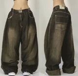 Ouzey Washed Jeans Y2K New Pocket Fashion Loose Mop Pants High Street Hip Hop Harajuku Gothic Wide Leg Denim Trousers Clothing Tide