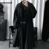 Ouzey Autumn Long Black Oversized Trench Coat Men Long Sleeve Loose Dark Academia Aesthetic Fashion without Buttons 2025