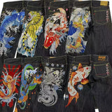 Ouzey Japanese retro personalized printed high-waisted jeans for couples with large pockets for street wear Y2K denim trousers