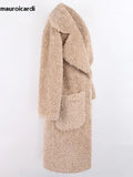 Ouzey Autumn Winter Long Oversized Thick Warm Fluffy Khaki Faux Fur Coat Women Pockets Loose Casual Korean Fashion 2025