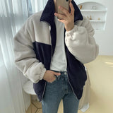 Ouzey MYQWinterThickened Korean Style Loose Fit Lamb Wool Cotton Coat Trendy Stand Collar Cotton Padded Jacket For Men