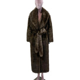 Ouzey Winter Elegant Long Thick Warm Striped Fluffy Brown Faux Sable Fur Coat Women Shawl Collar Sashes Furry Overcoat