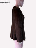 Ouzey Autumn Winter Short Brown Warm Soft Fitted Faux Mink Fur Blazer Women Elegant Luxury Chic Skirted Fluffy Jacket Coat