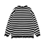 Ouzey Trendy Hip Hop Niche Design Sensibility Destructive Sweater For Men Loose Fit Idle Style Embroidery Stripe Knitted Top