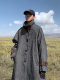 Ouzey Autumn Winter Long Oversized Cool Warm Herringbone Woolen Trench Coat Men Single Breasted Loose European Fashion