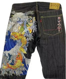 Ouzey Japanese retro personalized printed high-waisted jeans for couples with large pockets for street wear Y2K denim trousers