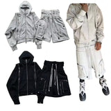 Ouzey 90s Streetwear Streetwear SuitGoth Hip Hop Shorts Suit Tracksuit Men Y2k Zipper Solid Color Hoodies Harajuku Punk Sweatpants Sweatshirt Hoodie