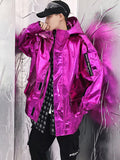 Ouzey Spring Autumn Shiny Reflective Faux Leather Jacket Zipper Cool Luxury Designer Windbreaker Hip Hop Clothes Men 2025