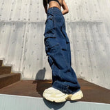 Ouzey dandys world 2025 Women's High Waisted Jeans Cargo Pants Street Vintage Distressed Wash Baggy Casual Wide Leg Women Clothing