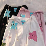 Ouzey 90s Streetwear Y2k Zip Hoodie Sweatshirt Loose Long Sleeve Coat Kawaii Clothes Tops Harajuku Jacket Casual Gothic Cartoon Patchwork Streetwear