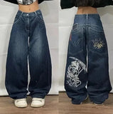 Ouzey 2024 Cross-border New American Retro Washed Jeans Ladies Y2K Street Fashion Loose Young Wide-leg Heavy Industry Straight Jeans