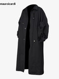 Ouzey Spring Autumn Oversized Long Flowy Trench Coat Men Turn-down Collar Single Breasted Loose Casual Black Clothes 2025