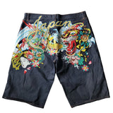 Ouzey Y2k Shorts Loose Wide Leg Jean Hip Hop Punk Oversized Graphic Shorts 2025 New Harajuku Fashion Gym Shorts Personality Streetwear