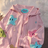 Ouzey 90s Streetwear Y2k Zip Hoodie Sweatshirt Loose Long Sleeve Coat Kawaii Clothes Tops Harajuku Jacket Casual Gothic Cartoon Patchwork Streetwear